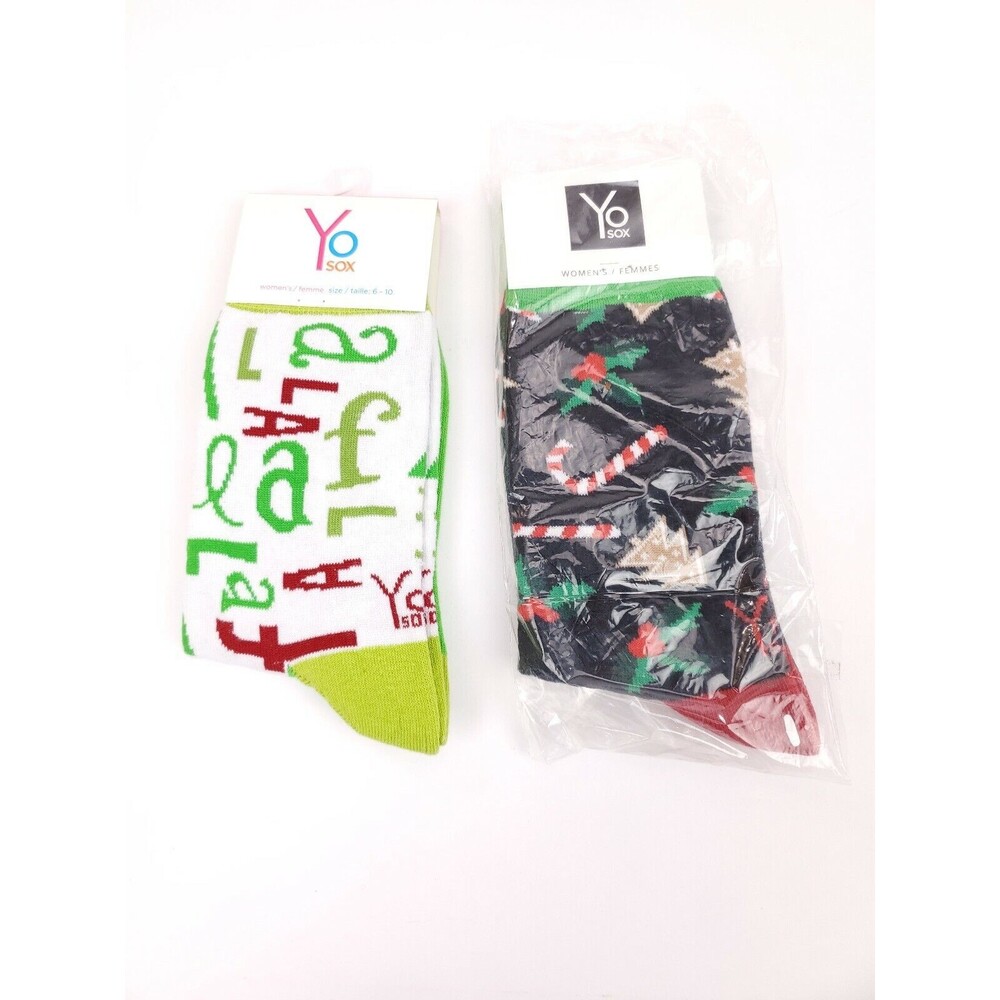 2 Pack Yo Sox Graphic Print Womens Crew Socks Christmas Design Size 6-10